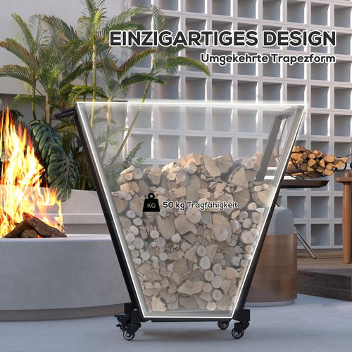 Support à Bûches En Métal, Avec Roulettes, Crochets Pour Bois D'allumage Et Outils, Noir