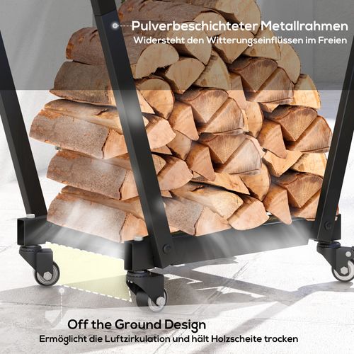 Support à Bûches En Métal, Avec Roulettes, Crochets Pour Bois D'allumage Et Outils, Noir