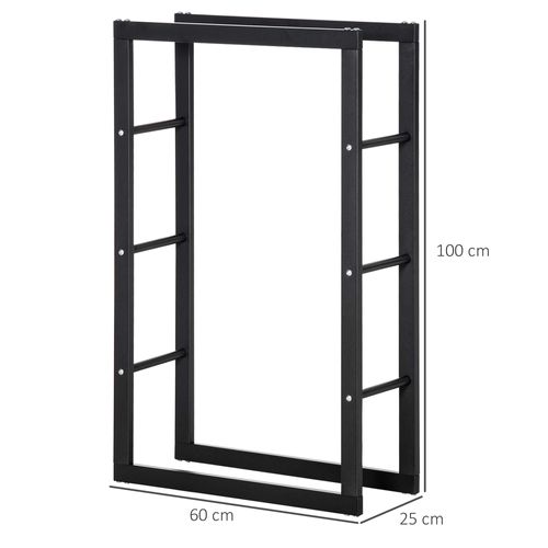 Support à Bûches En Acier Noir 100kg, 60x25x100cm
