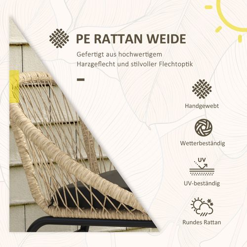 Salon De Jardin Rotin 3 Pièces Fauteuils, Table, Coussins Polyester, Extérieur , Jaune