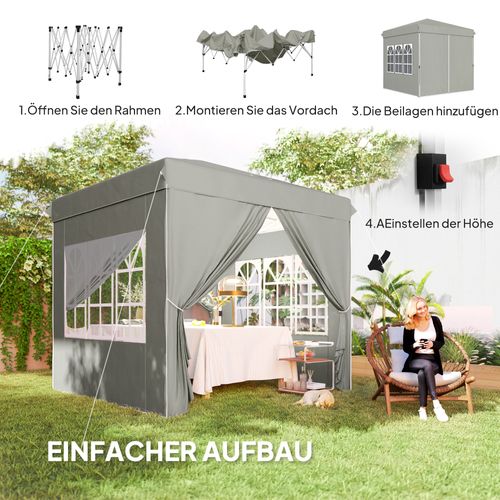 Pavillon 2,5x2,5m, Imperméable, Stable, Pop-up Avec 4 Côtés, Protection Uv 50+, ,gris Clair