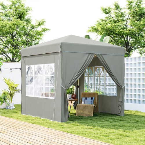 Pavillon 2,5x2,5m, Imperméable, Stable, Pop-up Avec 4 Côtés, Protection Uv 50+, ,gris Clair