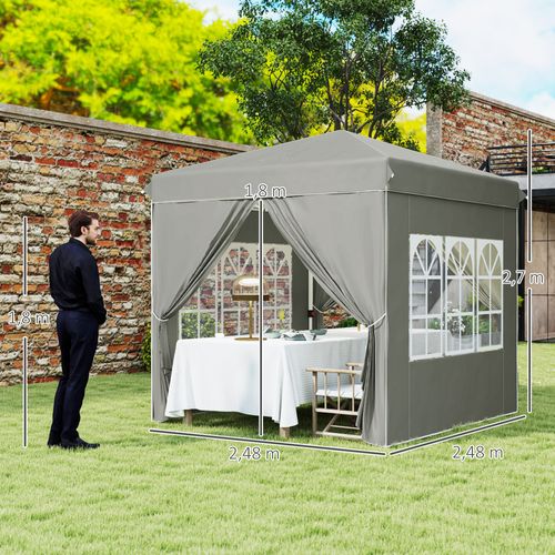 Pavillon 2,5x2,5m, Imperméable, Stable, Pop-up Avec 4 Côtés, Protection Uv 50+, ,gris Clair