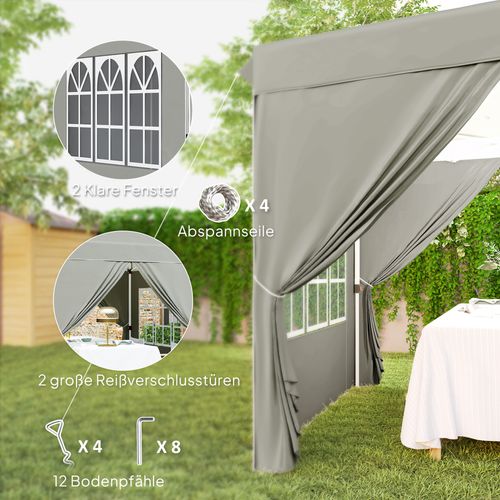 Pavillon 2,5x2,5m, Imperméable, Stable, Pop-up Avec 4 Côtés, Protection Uv 50+, ,gris Clair