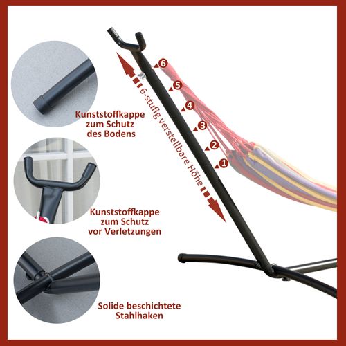 Support De Hamac En Métal Avec Crochets 280 X 120 X 110 Cm Jusqu'à 120kg Pour Jardin Et Plage