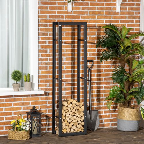 Rangement à Bûches En Acier Noir 40x25x150cm Pour Jardin Et Salon, Capacité 100kg