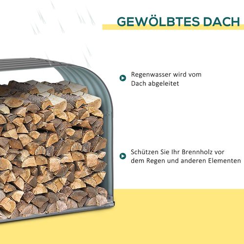 Support à Bûches En Acier Gris Avec Capacité De 0,85 M³ , Dimensions 212 X 46 X 112 Cm
