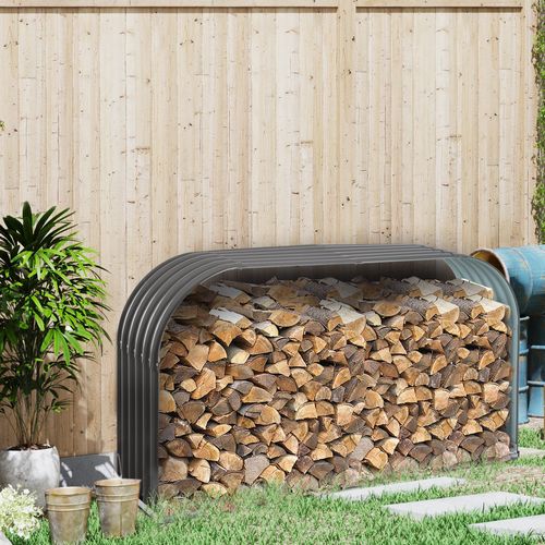 Support à Bûches En Acier Gris Avec Capacité De 0,85 M³ , Dimensions 212 X 46 X 112 Cm