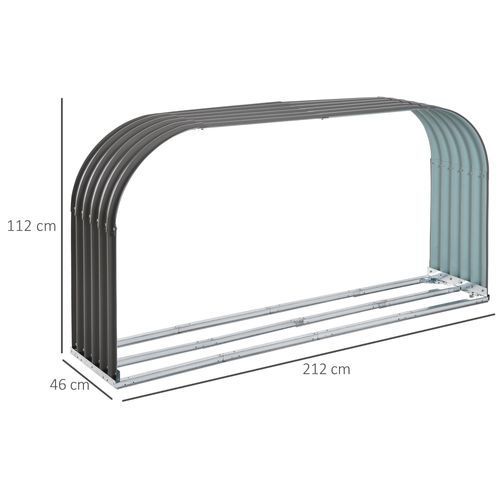 Support à Bûches En Acier Gris Avec Capacité De 0,85 M³ , Dimensions 212 X 46 X 112 Cm