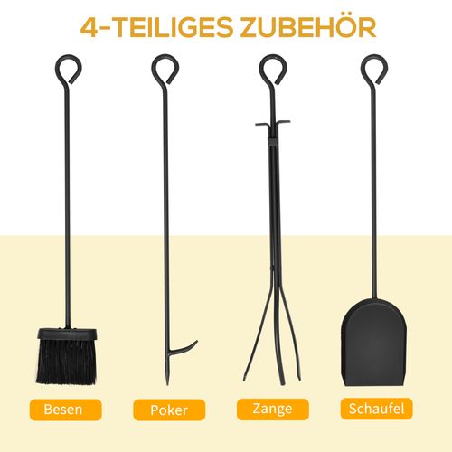 Support à Bûches En Acier Noir Avec Outils De Cheminée, Dimensions 75 X 30 X 60 Cm