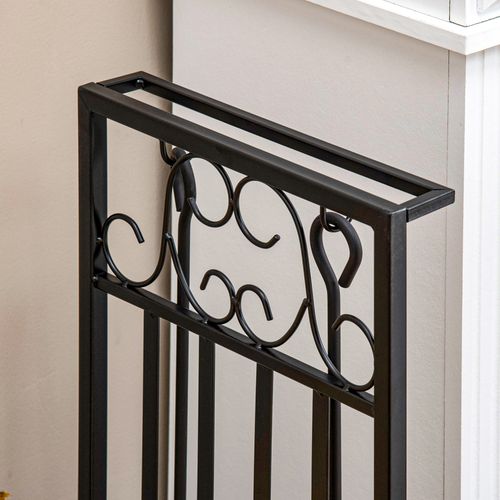 Support à Bûches En Acier Noir Avec Outils De Cheminée, Dimensions 75 X 30 X 60 Cm