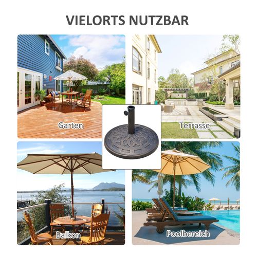 Pied Parasol Rond 14 Kg En Résine Ø48,5x34 Cm, Pour Ø38/48 Mm, Résistant, Bronze