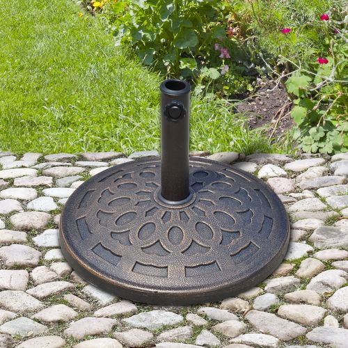 Pied Parasol Rond 14 Kg En Résine Ø48,5x34 Cm, Pour Ø38/48 Mm, Résistant, Bronze