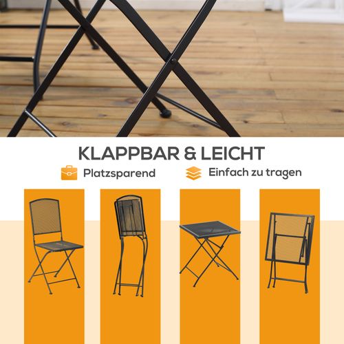 Ensemble De Jardin Bistro 3 Personnes En Métal Léger Pliable, Gris