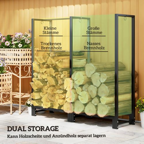 Étagère à Bois En Acier Avec Deux Sections, Trois Crochets, 200 Kg, Noir