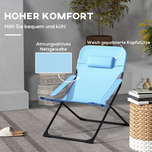 Chaise De Jardin En Mesh Réglable, Soutien De Tête, 120kg, Bleu