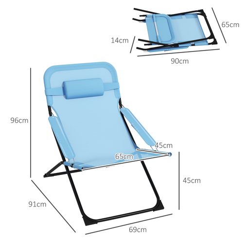 Chaise De Jardin En Mesh Réglable, Soutien De Tête, 120kg, Bleu