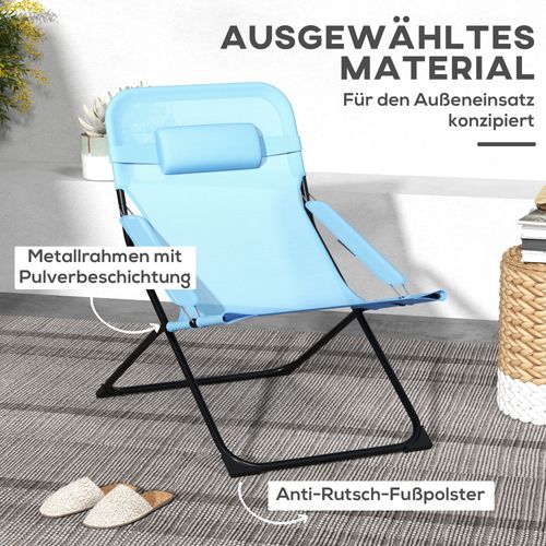 Chaise De Jardin En Mesh Réglable, Soutien De Tête, 120kg, Bleu
