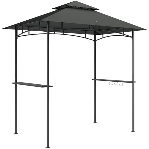 Pavillon De Jardin En Métal Et Tissu Imperméable Flamme Retardant Avec Auvent Double, Gris Foncé