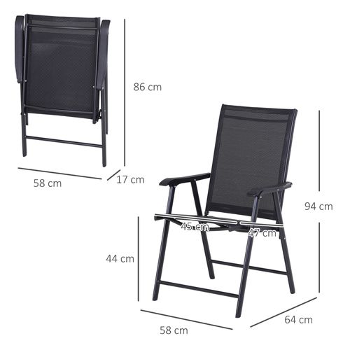 Ensemble De 2 Chaises Pliantes En Métal Noir Avec Accoudoirs Pour Camping, 58x64x94cm