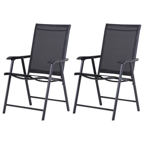Ensemble De 2 Chaises Pliantes En Métal Noir Avec Accoudoirs Pour Camping, 58x64x94cm