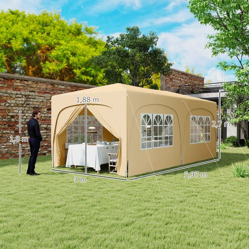 Pavillon 3x6m, Imperméable, Stable, Pop-up Avec 6 Côtés, Pour Camping, ,sable