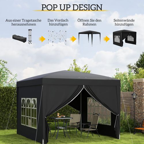 Pavillon 3x3m, Imperméable, Stable, Pop-up Avec 4 Côtés, Pour Jardin, ,noir
