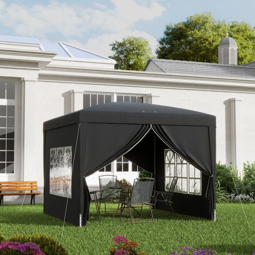 Pavillon 3x3m, Imperméable, Stable, Pop-up Avec 4 Côtés, Pour Jardin, ,noir