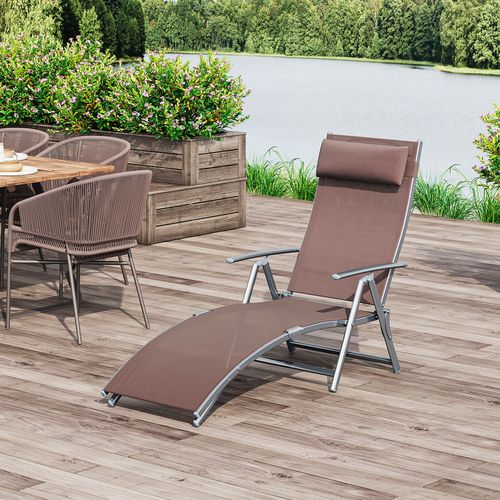 Chaise Longue Pliante En Métal Avec Coussin, Pour Jardin Et Terrasse, Marron