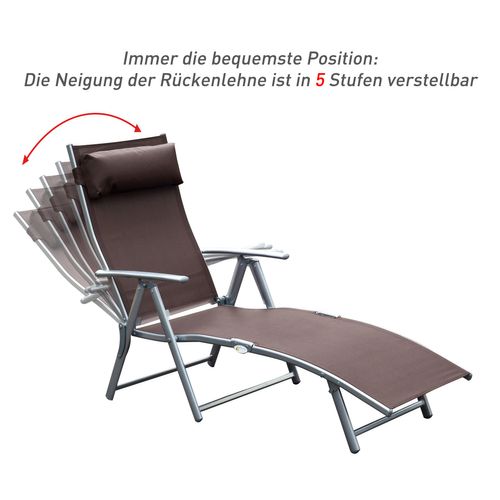 Chaise Longue Pliante En Métal Avec Coussin, Pour Jardin Et Terrasse, Marron