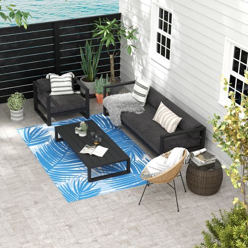 Tapis De Jardin 182x274cm En Plastique, Avec Sac De Transport Pour Camping Et Terrasse, Bleu