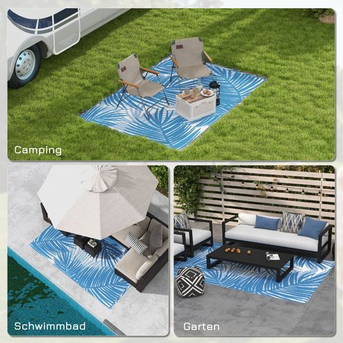 Tapis De Jardin 182x274cm En Plastique, Avec Sac De Transport Pour Camping Et Terrasse, Bleu