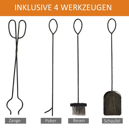 Support à Bûches En Fer Avec Outil De Cheminée, Étagère à Bois, 51,5x33x77 Cm