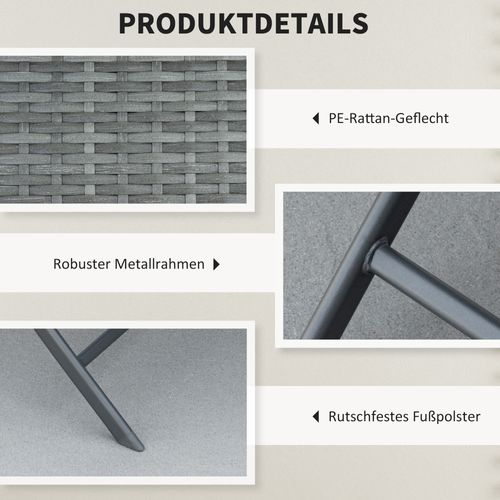 Ensemble De Bistro 2 Personnes En Polyrotin, Meubles De Jardin Pour Balcon Et Terrasse, Gris