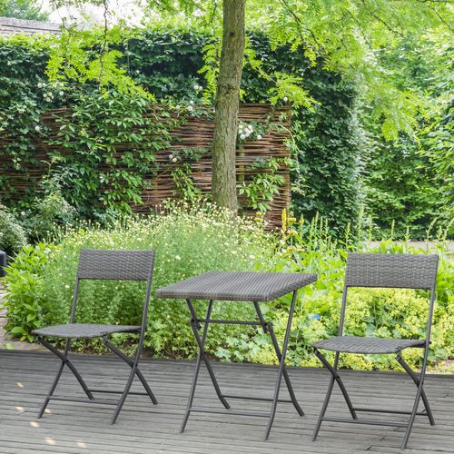 Ensemble De Bistro 2 Personnes En Polyrotin, Meubles De Jardin Pour Balcon Et Terrasse, Gris