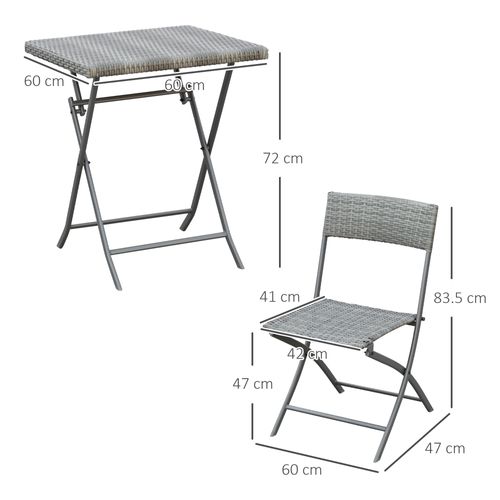 Ensemble De Bistro 2 Personnes En Polyrotin, Meubles De Jardin Pour Balcon Et Terrasse, Gris