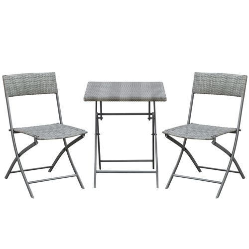 Ensemble De Bistro 2 Personnes En Polyrotin, Meubles De Jardin Pour Balcon Et Terrasse, Gris