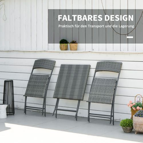 Ensemble De Bistro 2 Personnes En Polyrotin, Meubles De Jardin Pour Balcon Et Terrasse, Gris