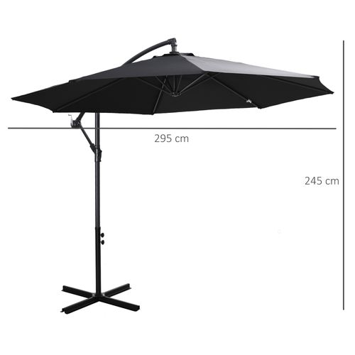 Parasol Déporté Avec Manivelle, Structure En Acier Et Tissu En Polyester, ,noir, Ø3x2,5 M