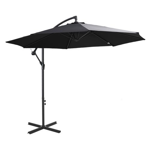 Parasol Déporté Avec Manivelle, Structure En Acier Et Tissu En Polyester, ,noir, Ø3x2,5 M