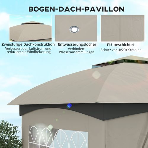Pavillon 3,4x3,4m, Imperméable, Avec 4 Côtés, Toit Double, Cadre Métallique, ,gris Clair