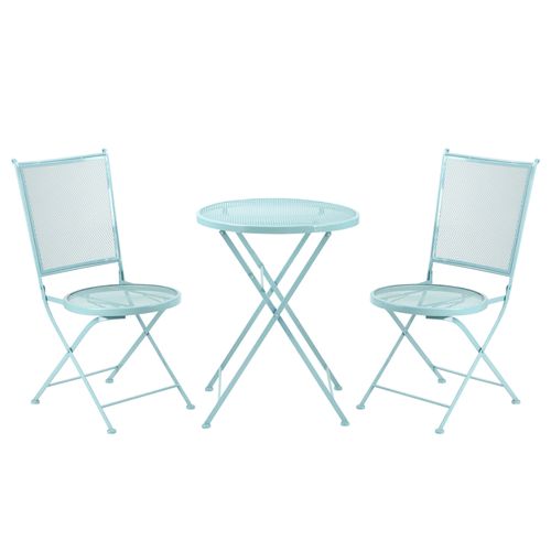 Ensemble De Bistro Pour 2 Personnes En Métal Pliable, Idéal Pour Terrasse Et Balcon, Bleu