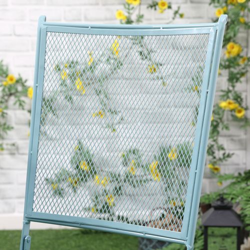 Ensemble De Bistro Pour 2 Personnes En Métal Pliable, Idéal Pour Terrasse Et Balcon, Bleu