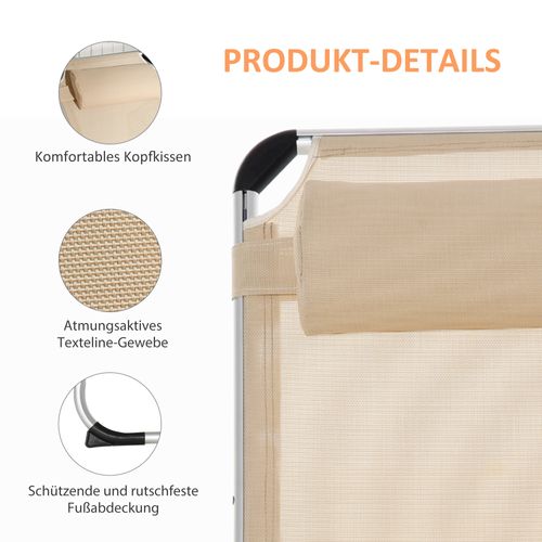 Transat En Aluminium 5 Positions Réglable Pliable Ergonomique, Tissu En Maille Beige 170x60x76cm