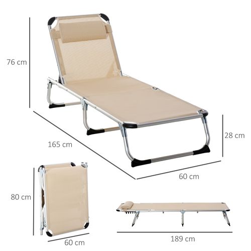 Transat En Aluminium 5 Positions Réglable Pliable Ergonomique, Tissu En Maille Beige 170x60x76cm