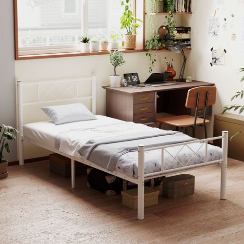 Lit Simple En Acier 200 X 90 Cm Hauteur 88 Cm Pour Chambre D'amis, Blanc