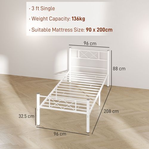 Lit Simple En Acier 200 X 90 Cm Hauteur 88 Cm Pour Chambre D'amis, Blanc