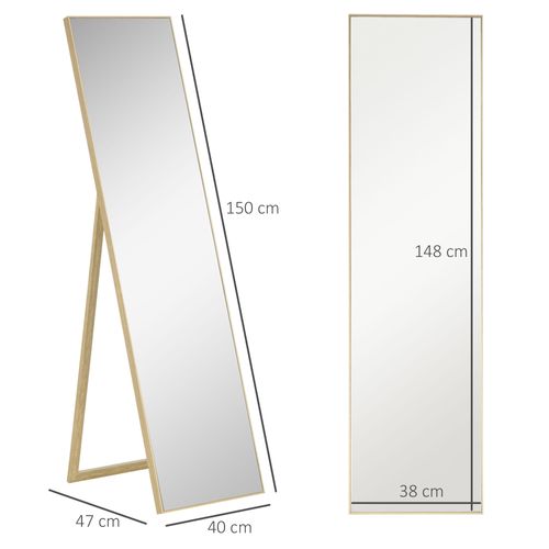 Miroir Debout En Bois Naturel Miroir Corps Entier Miroir De Maquillage,  40 X 35 X 147 Cm