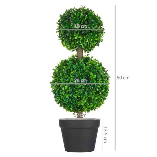 Set De 2 Plantes Artificielles Buis 60 Cm Résistant Aux Uv Avec Double Boule Pour Intérieur Jardin