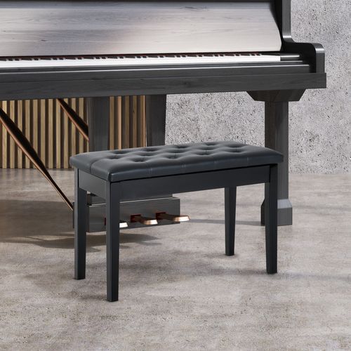 Banquette Piano En Bois Caoutchouc Avec Rangement, Simili Cuir Noir, 76x36x50 Cm